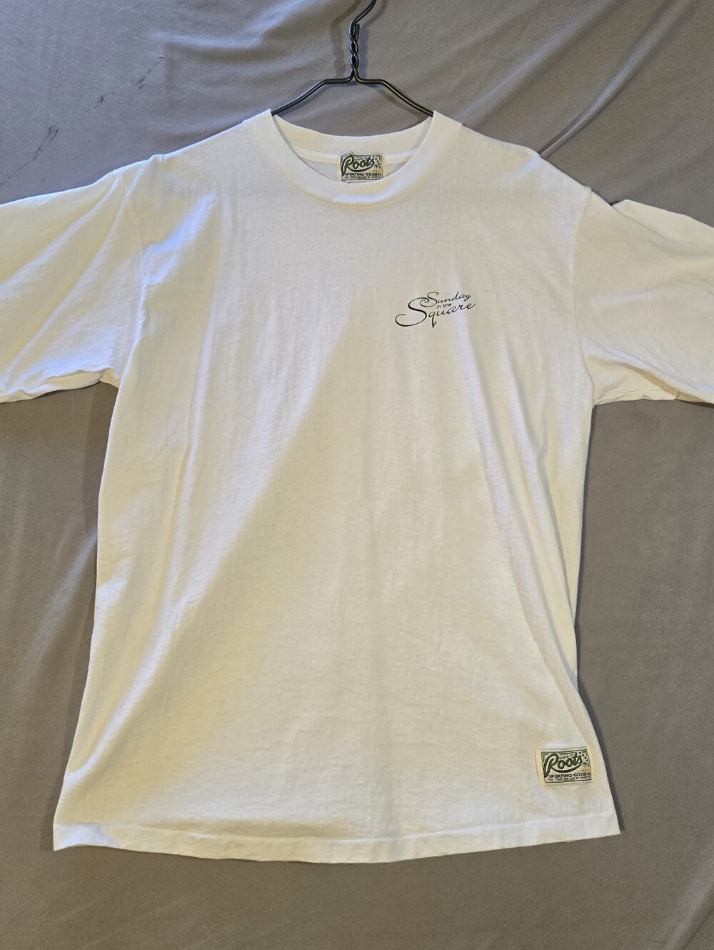 Vintage 90s Roots Sunday in the Square T-Shirt White Single Stitch Mens Large